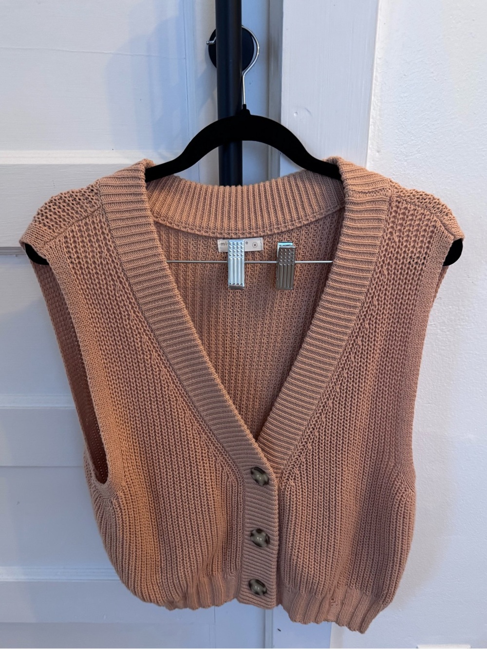 Women's Sleeveless Knit Button-Front Vest Sweater - Blush